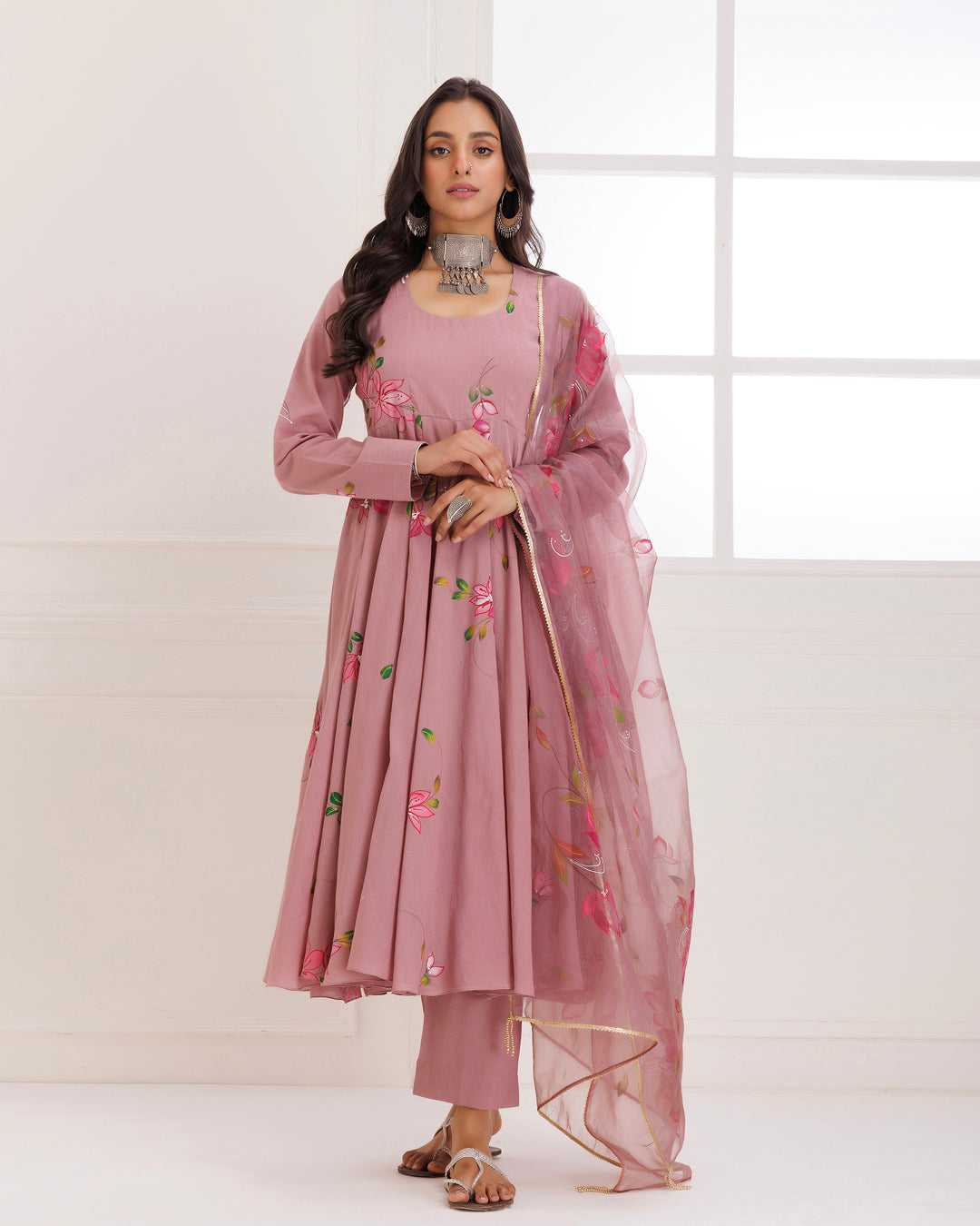 Mauve Hand Painted Anarkali Suit