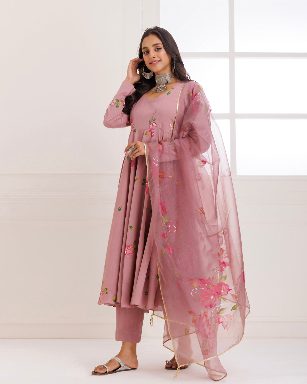 Mauve Hand Painted Anarkali Suit