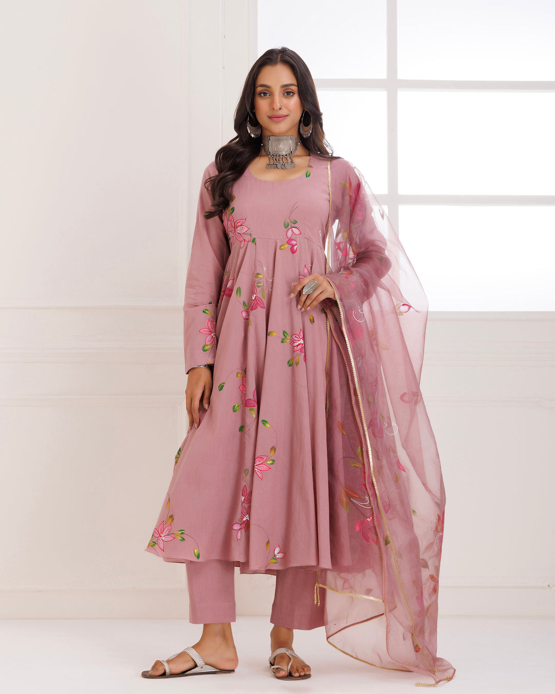 Mauve Hand Painted Anarkali Suit