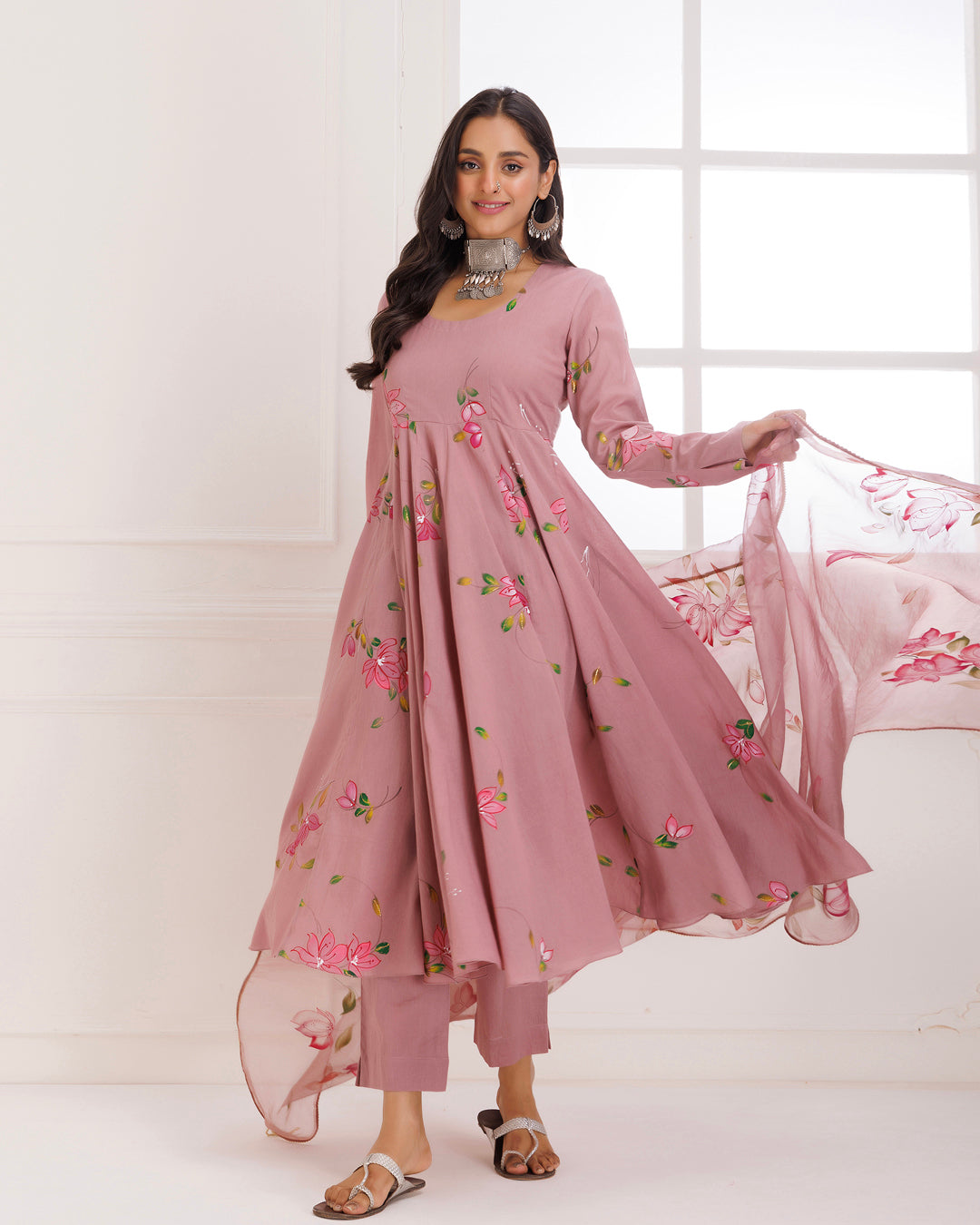 Mauve Hand Painted Anarkali Suit