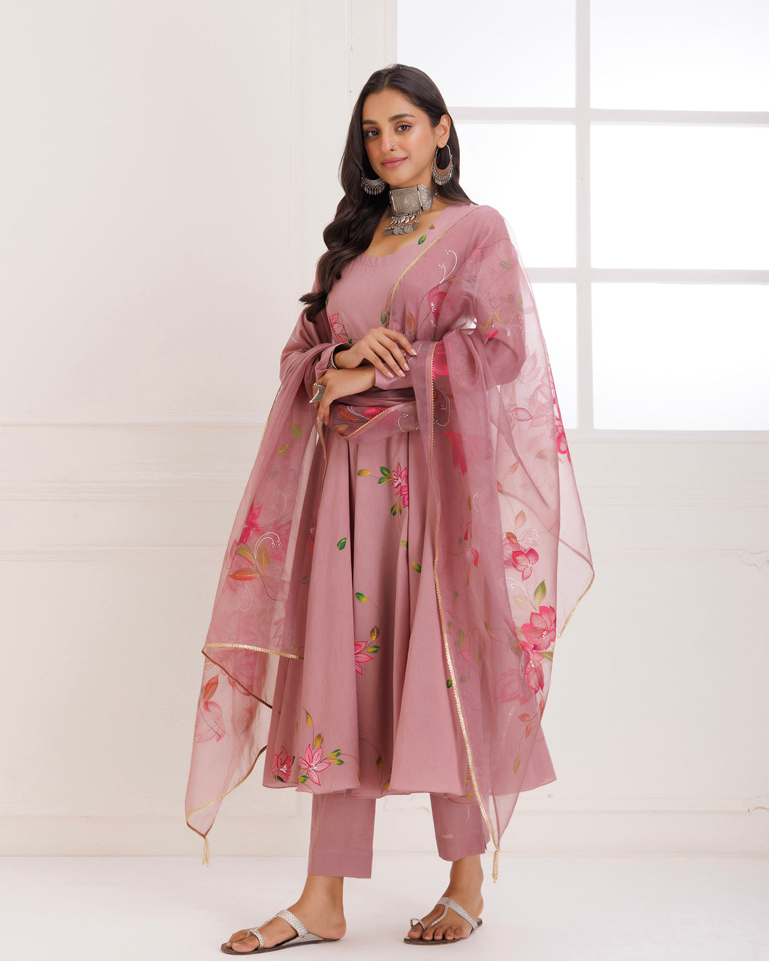 Mauve Hand Painted Anarkali Suit