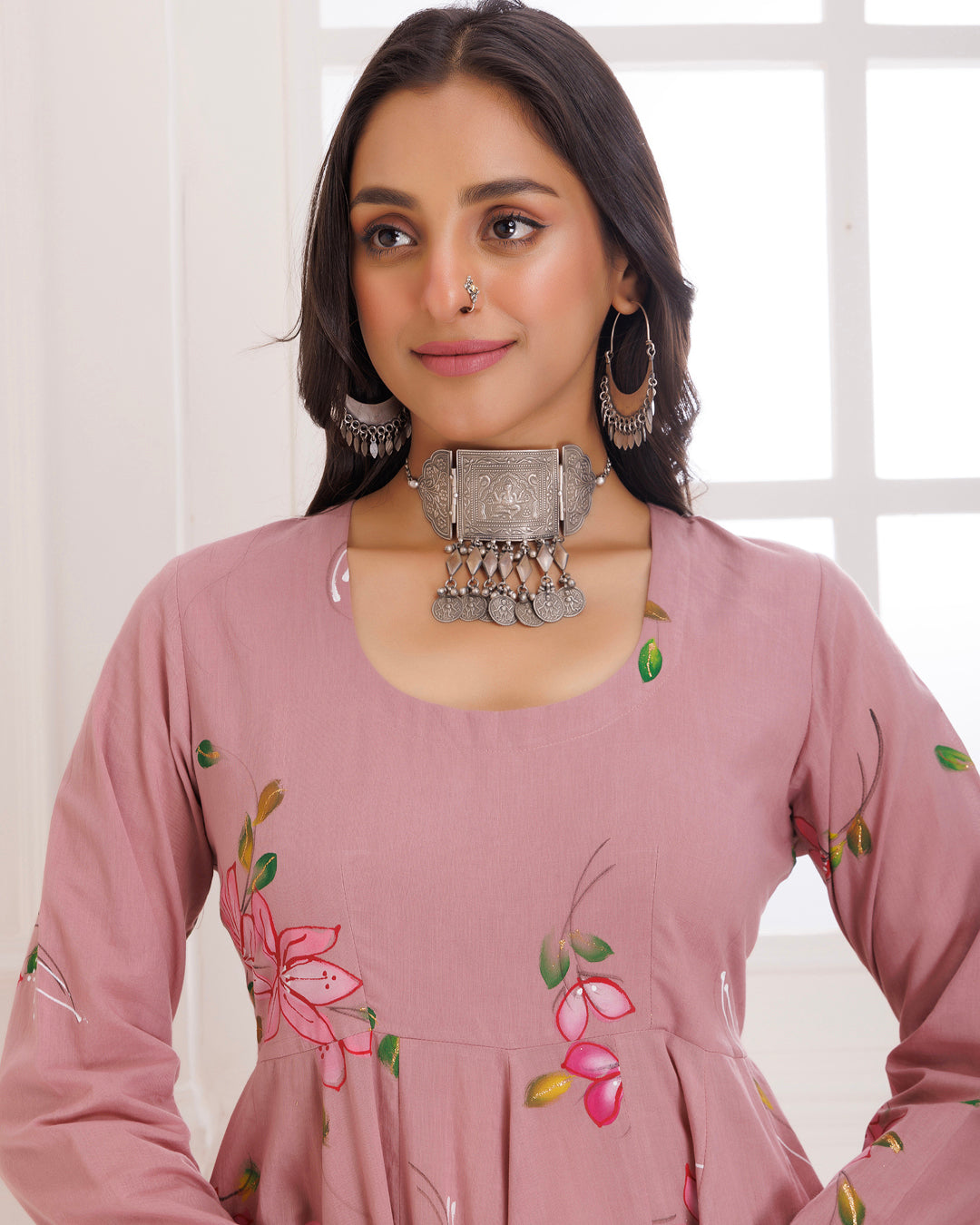 Mauve Hand Painted Anarkali Suit