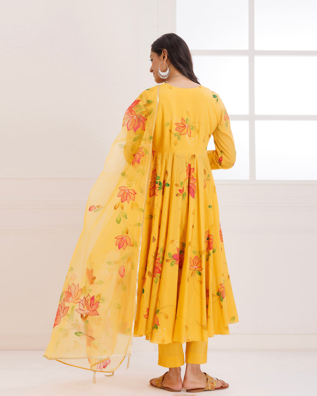 Mustard Hand Painted Anarkali Suit