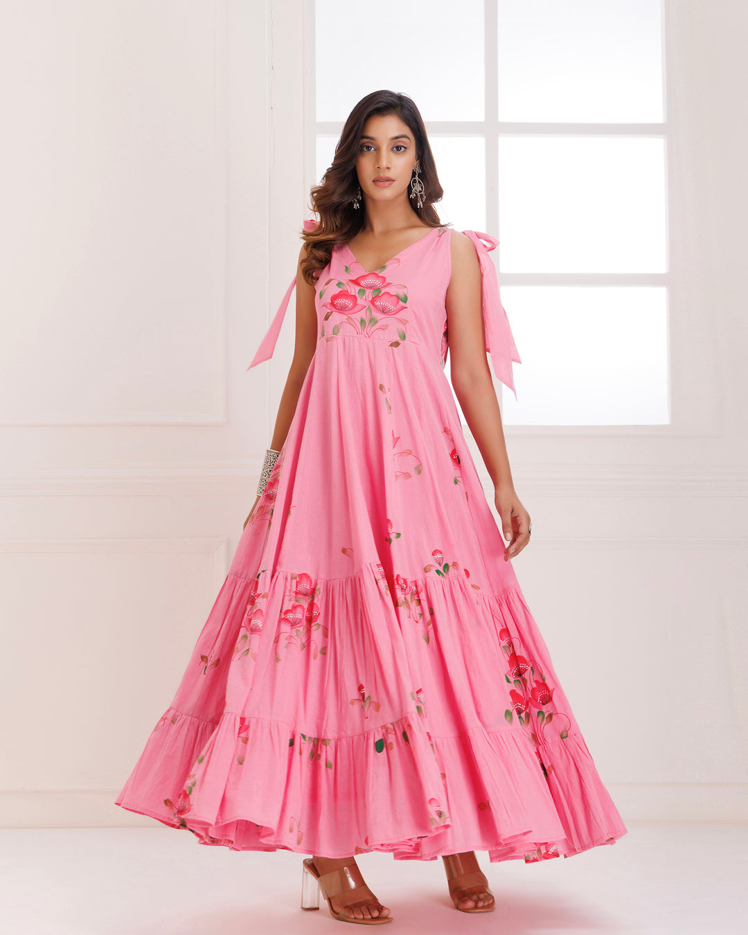 Rangreza Pink HandPainted Tier Dress