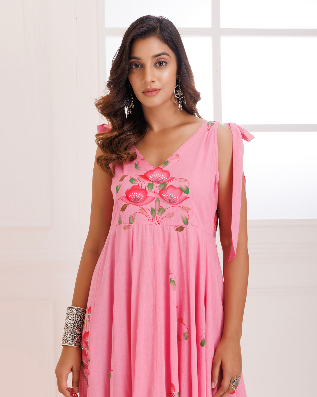 Rangreza Pink HandPainted Tier Dress