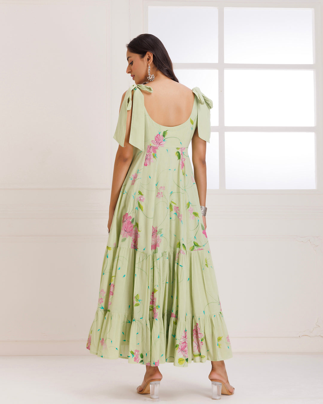 Pista Green Hand Painted Mulmul Anarkali Suit