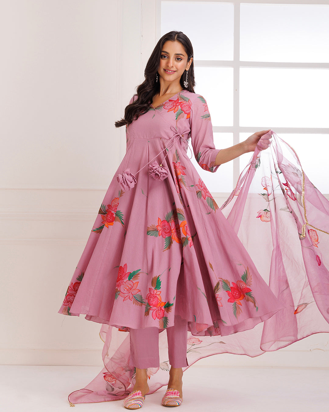 Red Bandhej Sleeveless Anarkali Suit