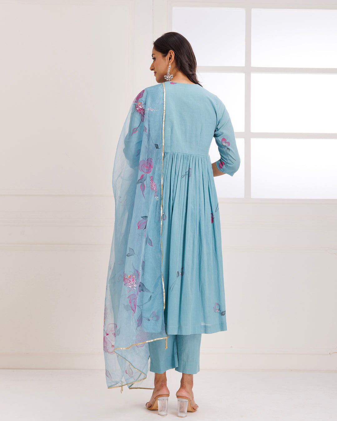 Rangreza Aqua HandPainted Gathered Suit Set