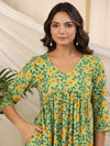 Green Handblock Printed Cotton Dress Baisa