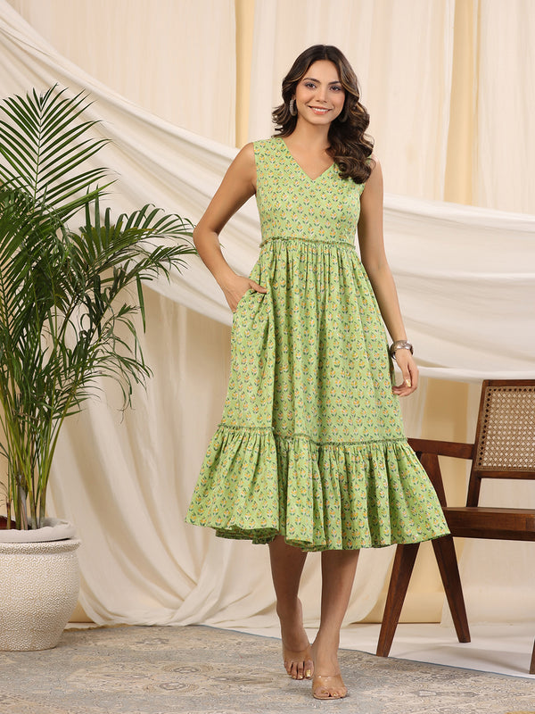 Green Handblock Printed Cotton Dress