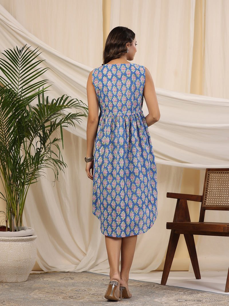 Blue Handblock Printed Cotton Dress