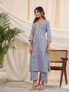 Sadabahaar Grey Jaal Handblock Printed Cotton Kurta Pant Set