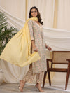 Sadabahaar Yellow & Grey Jaal Handblock Printed Cotton Kurta Pant Set