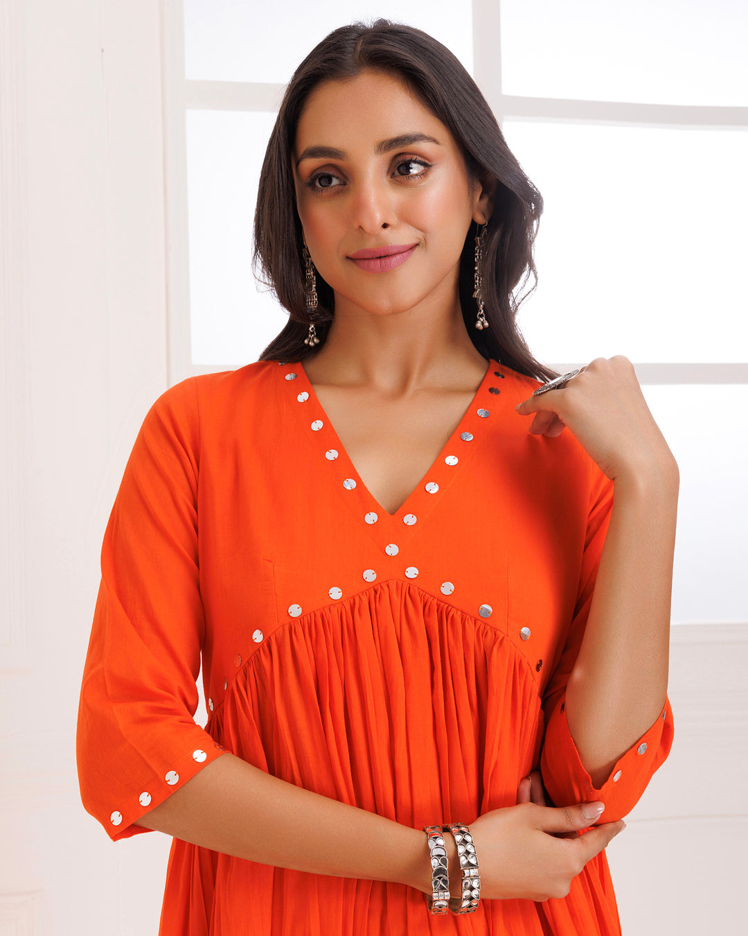 Orange Mulmul Cotton Anarkali Suit