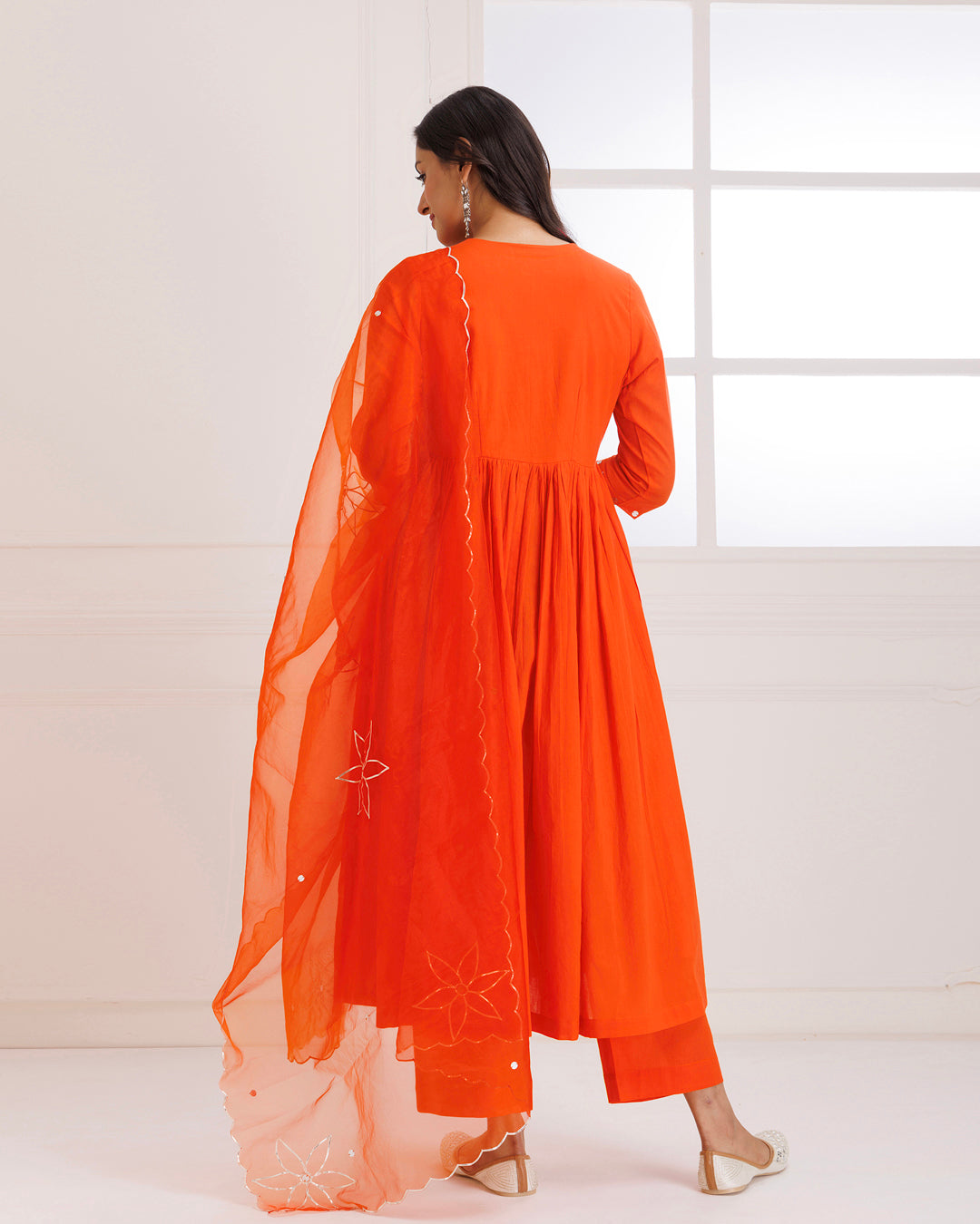 Orange Mulmul Cotton Anarkali Suit