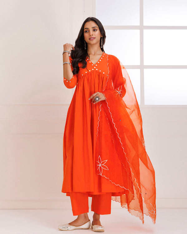 Panihari Orange Gotapatti Gathered Anarkali Suit Set