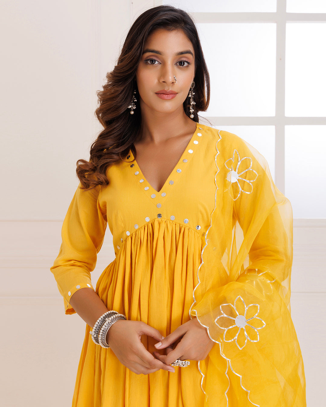 Mustard Mulmul Cotton Anarkali Suit