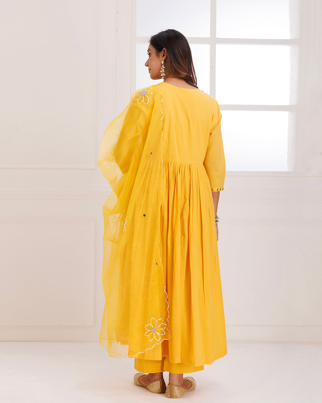 Mustard Mulmul Cotton Anarkali Suit