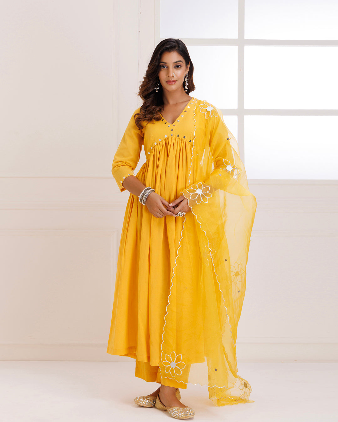 Mustard Mulmul Cotton Anarkali Suit