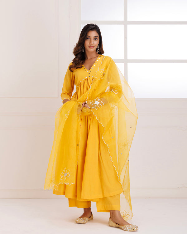 Panihari Mustard Gotapatti Gathered Anarkali Suit Set