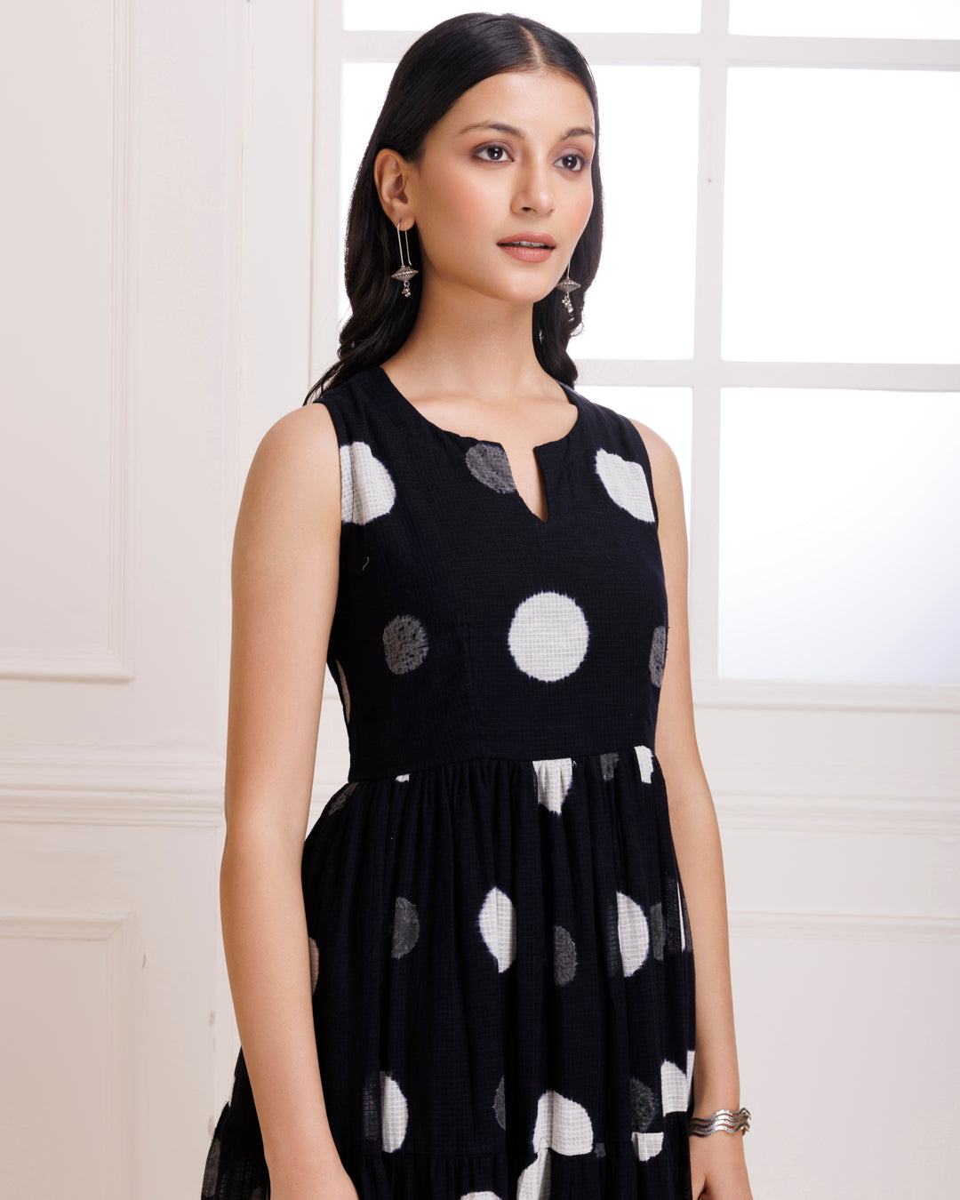 Polka Dot Handblock Print Black Anarkali Suit