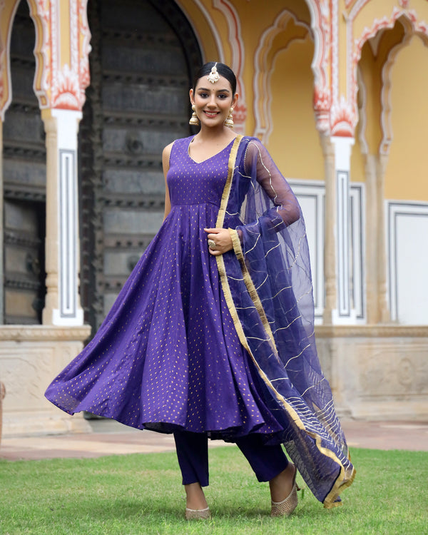 Violet Gota Work Lurex Anarkali Suit Set