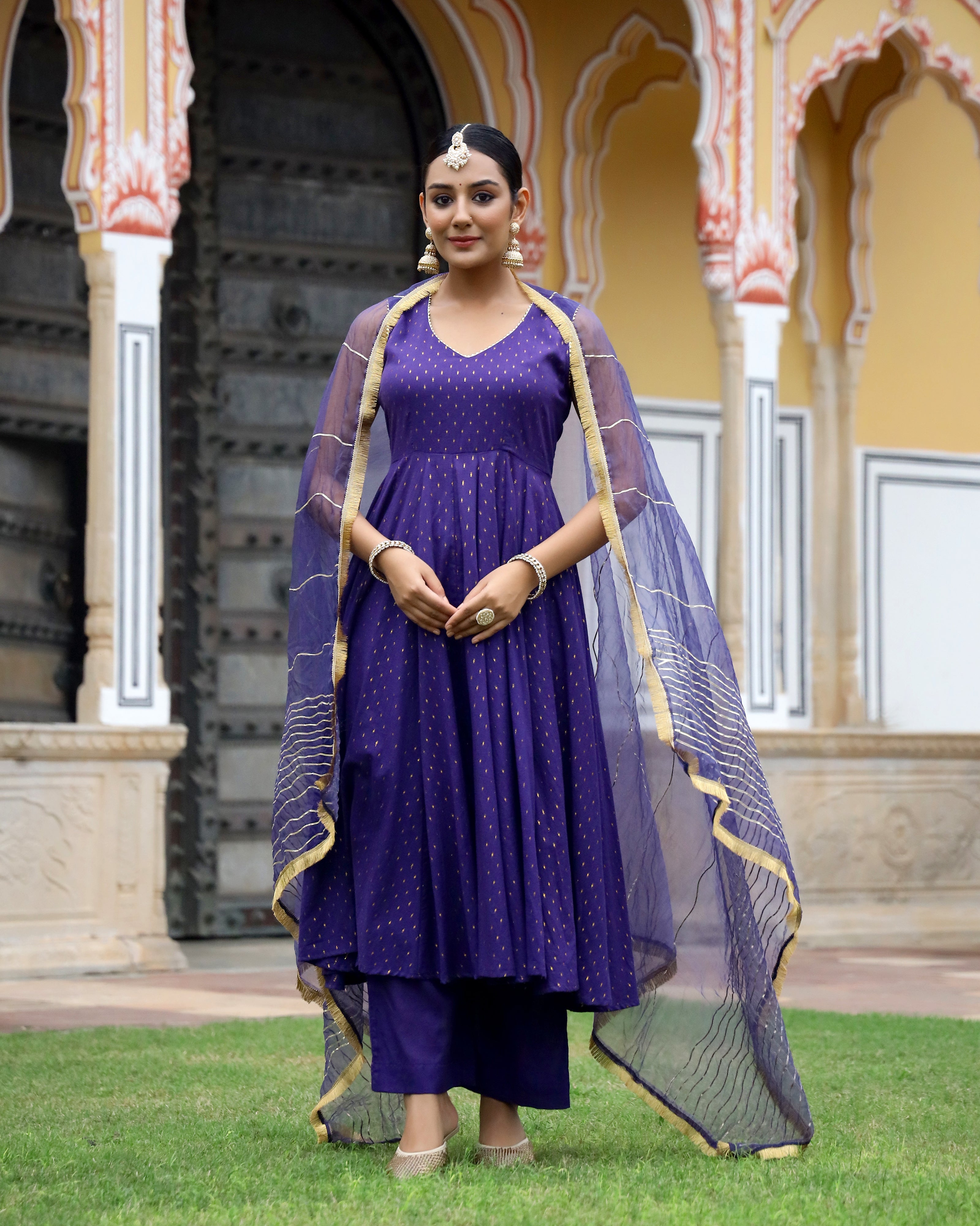 Violet Gota Work Lurex Anarkali Suit