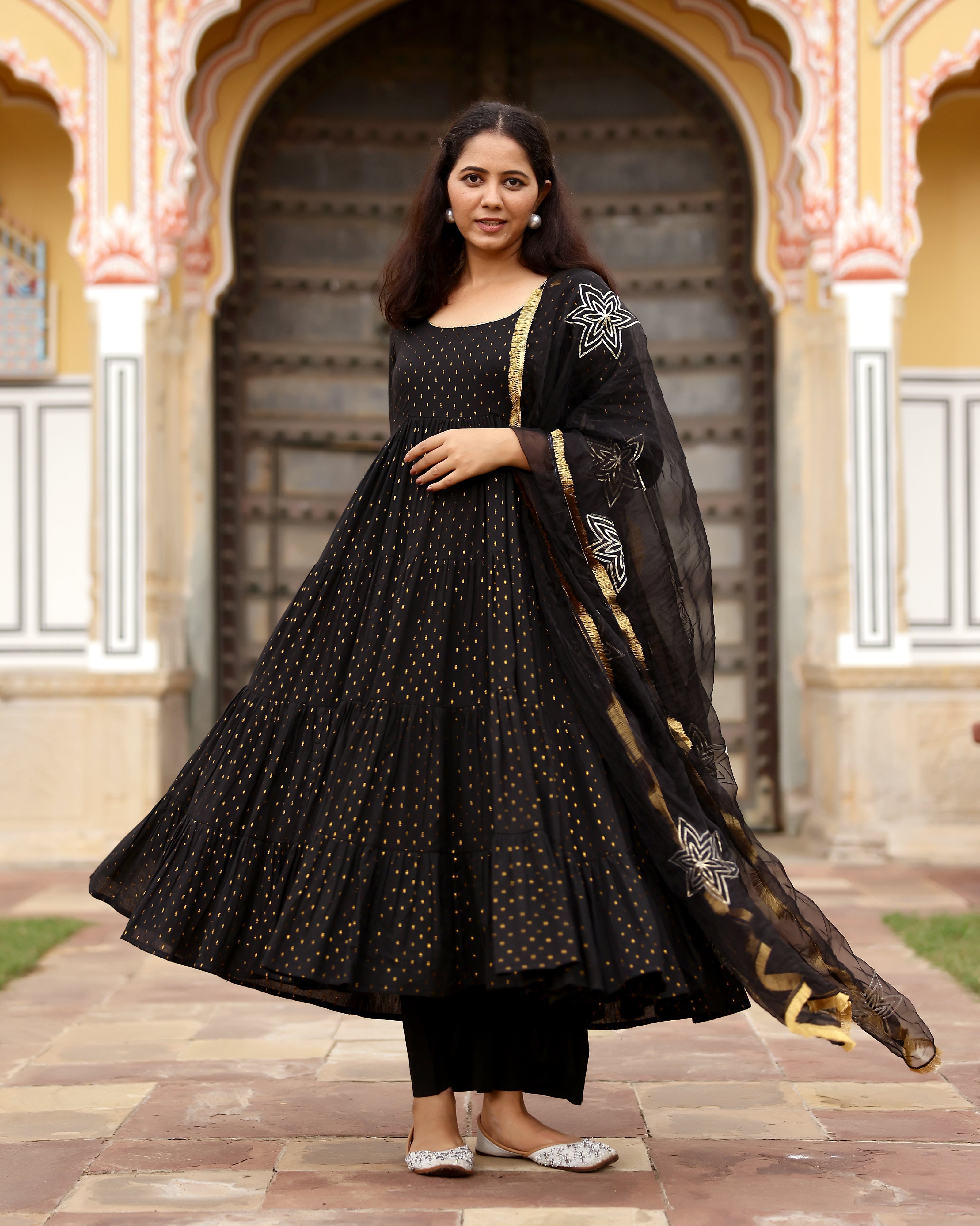 Black Lurex Anarkali Suit With Gota Work