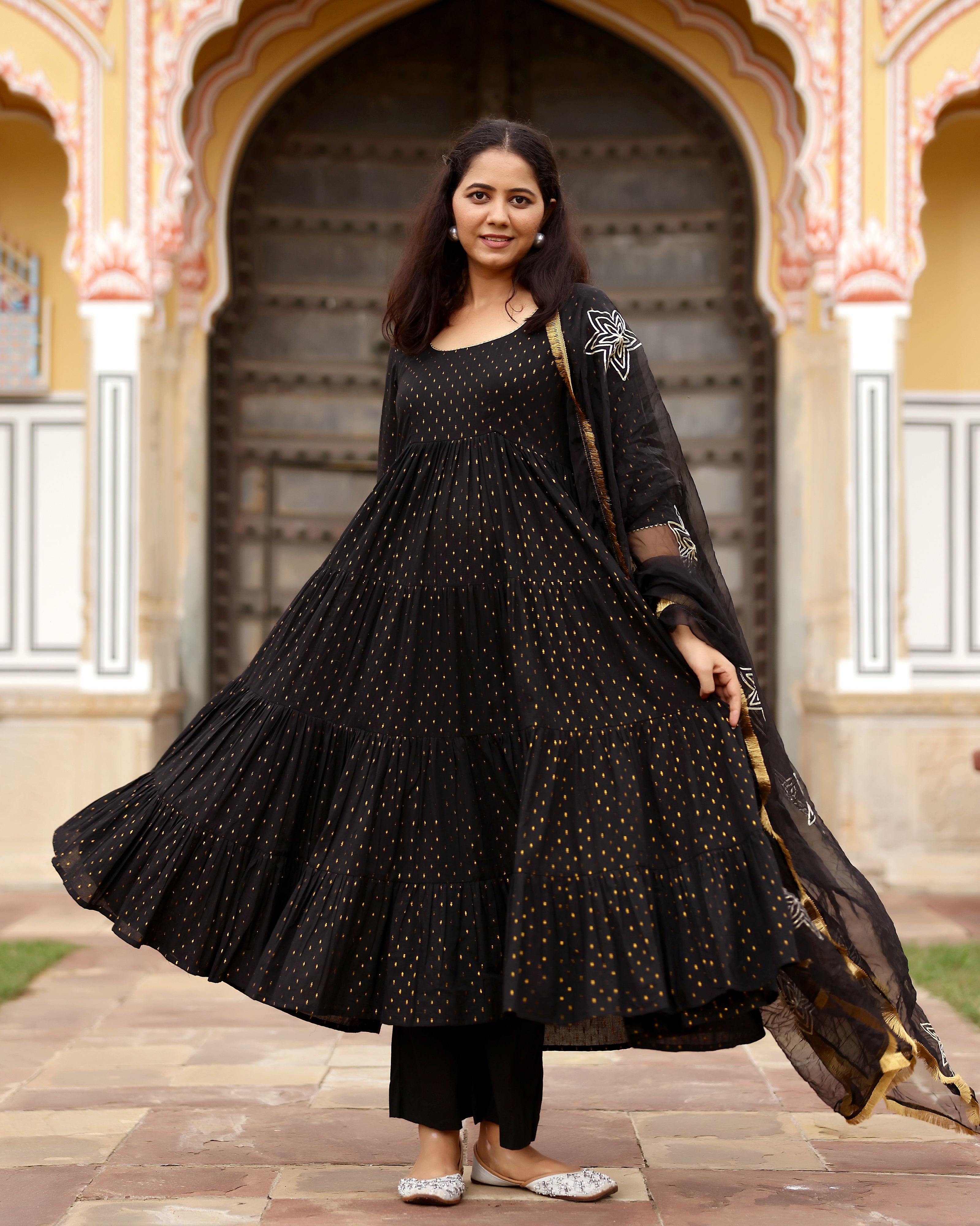 Black Lurex Anarkali Suit With Gota Work