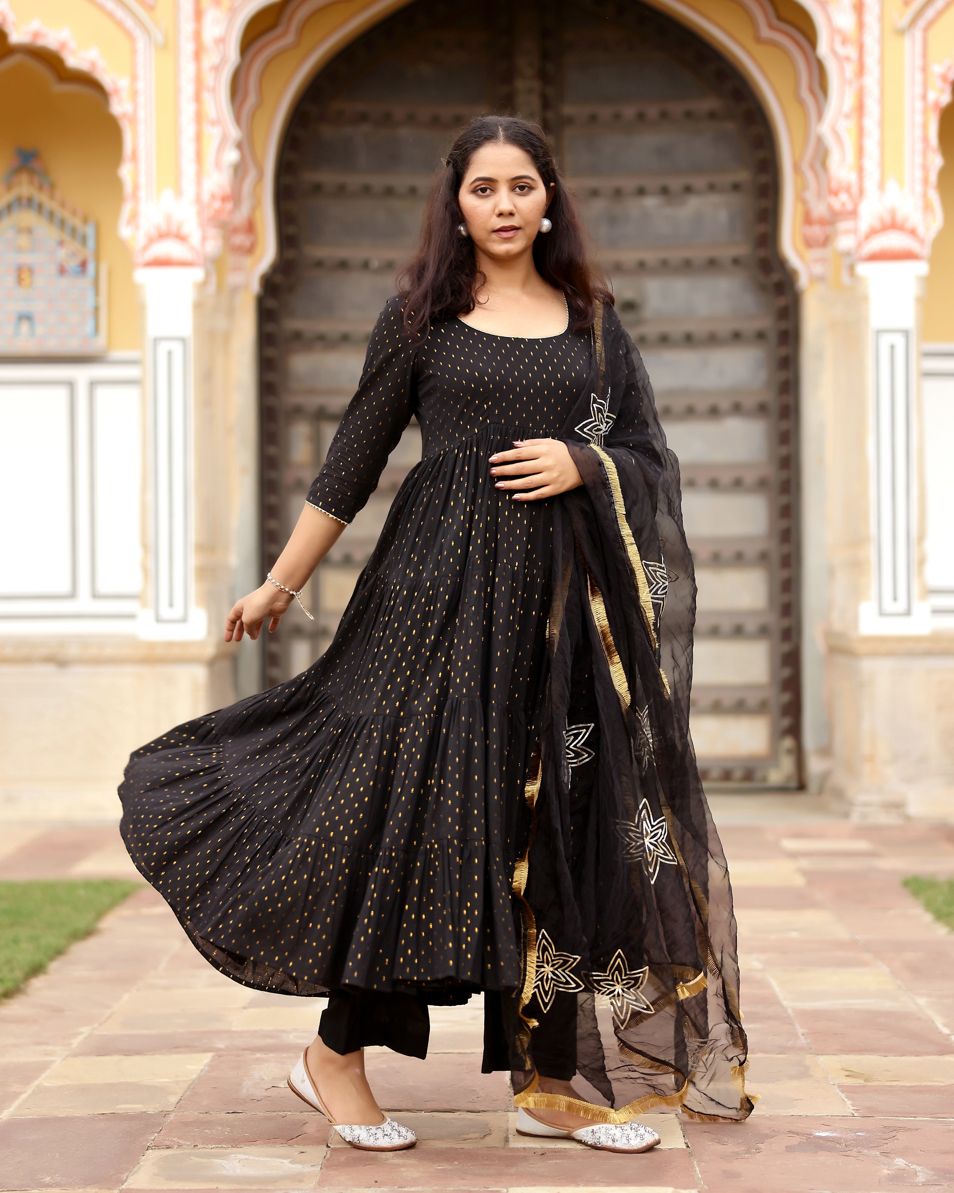 Black Lurex Anarkali Suit With Gota Work