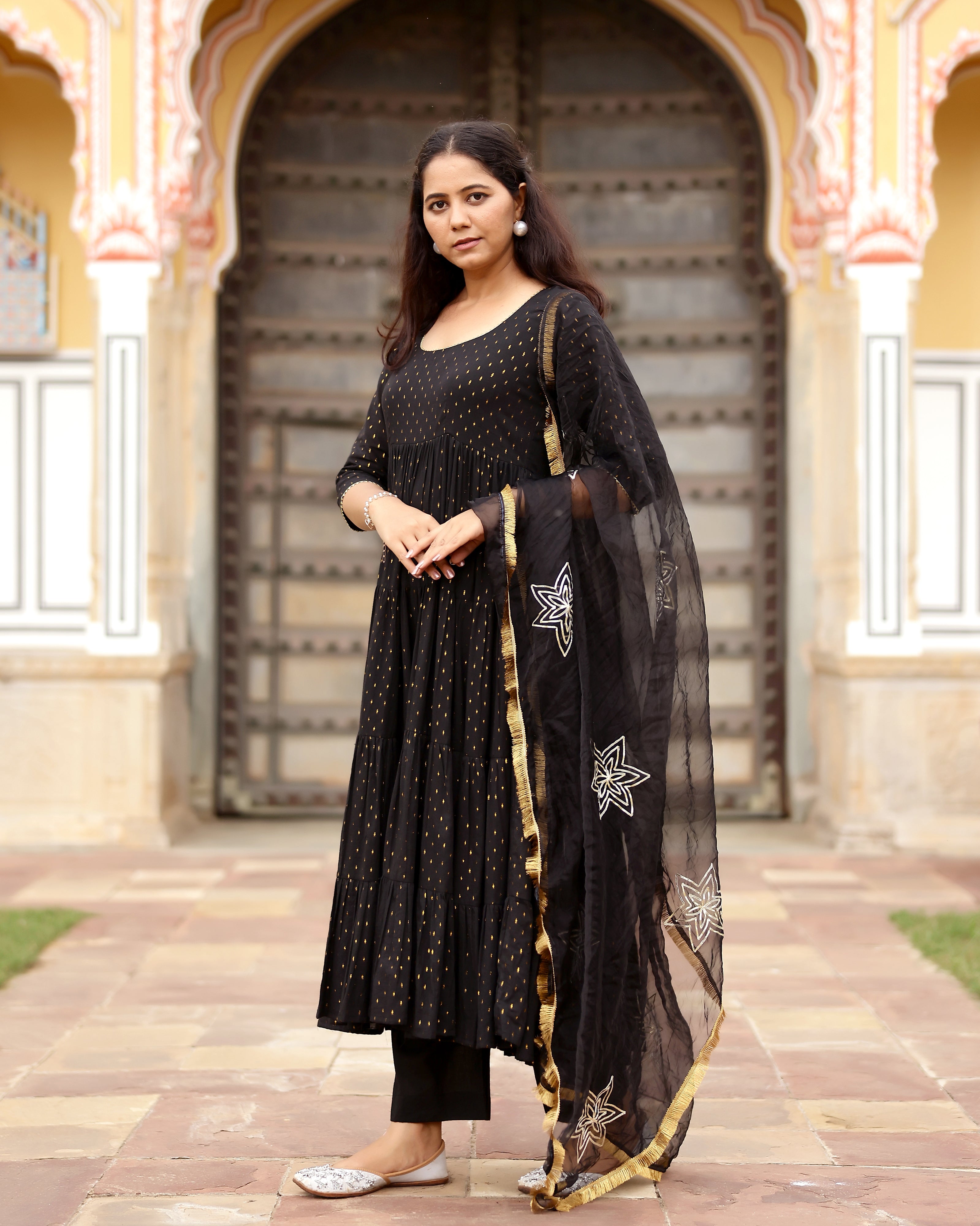 Black Lurex Anarkali Suit With Gota Work