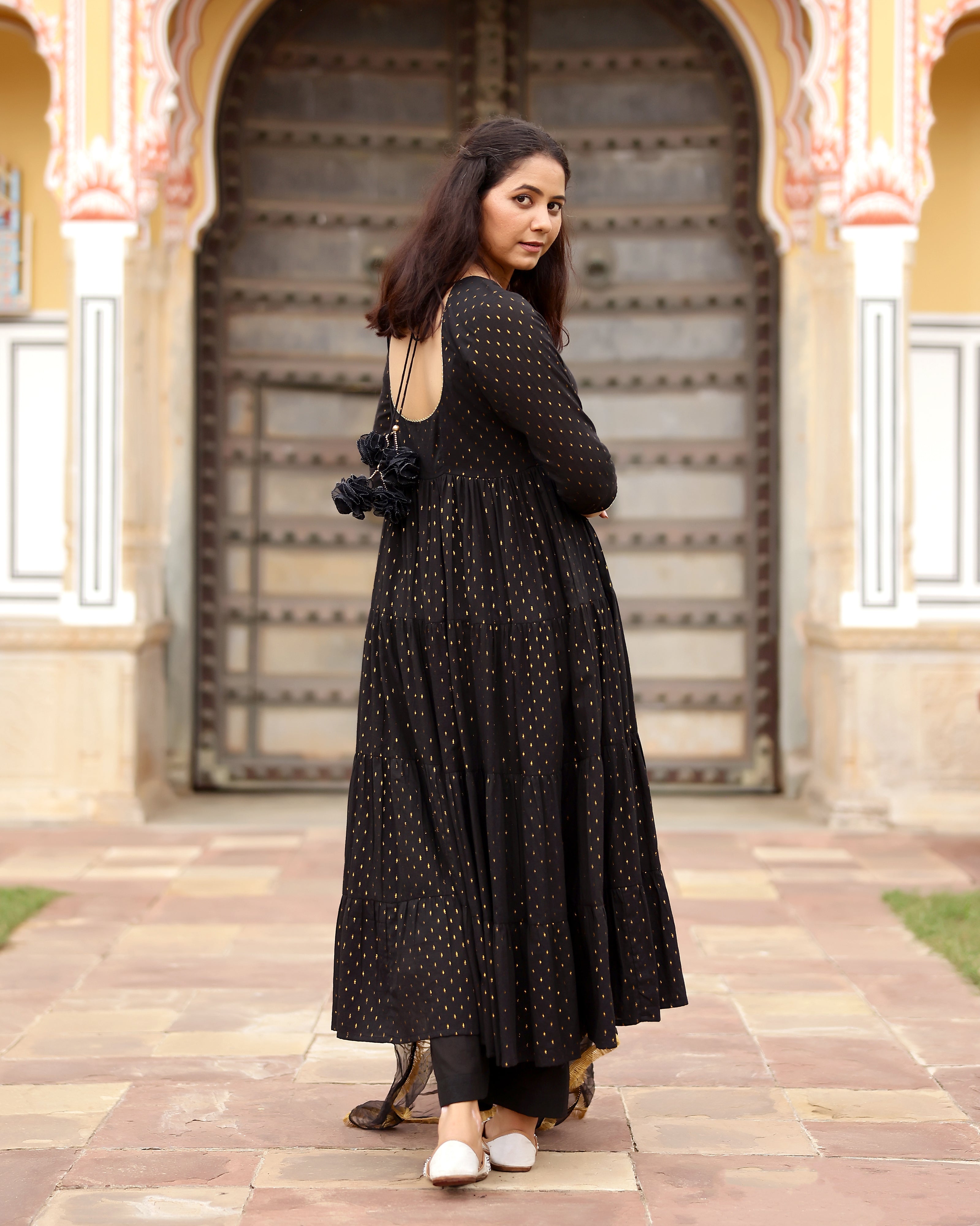 Black Lurex Anarkali Suit With Gota Work