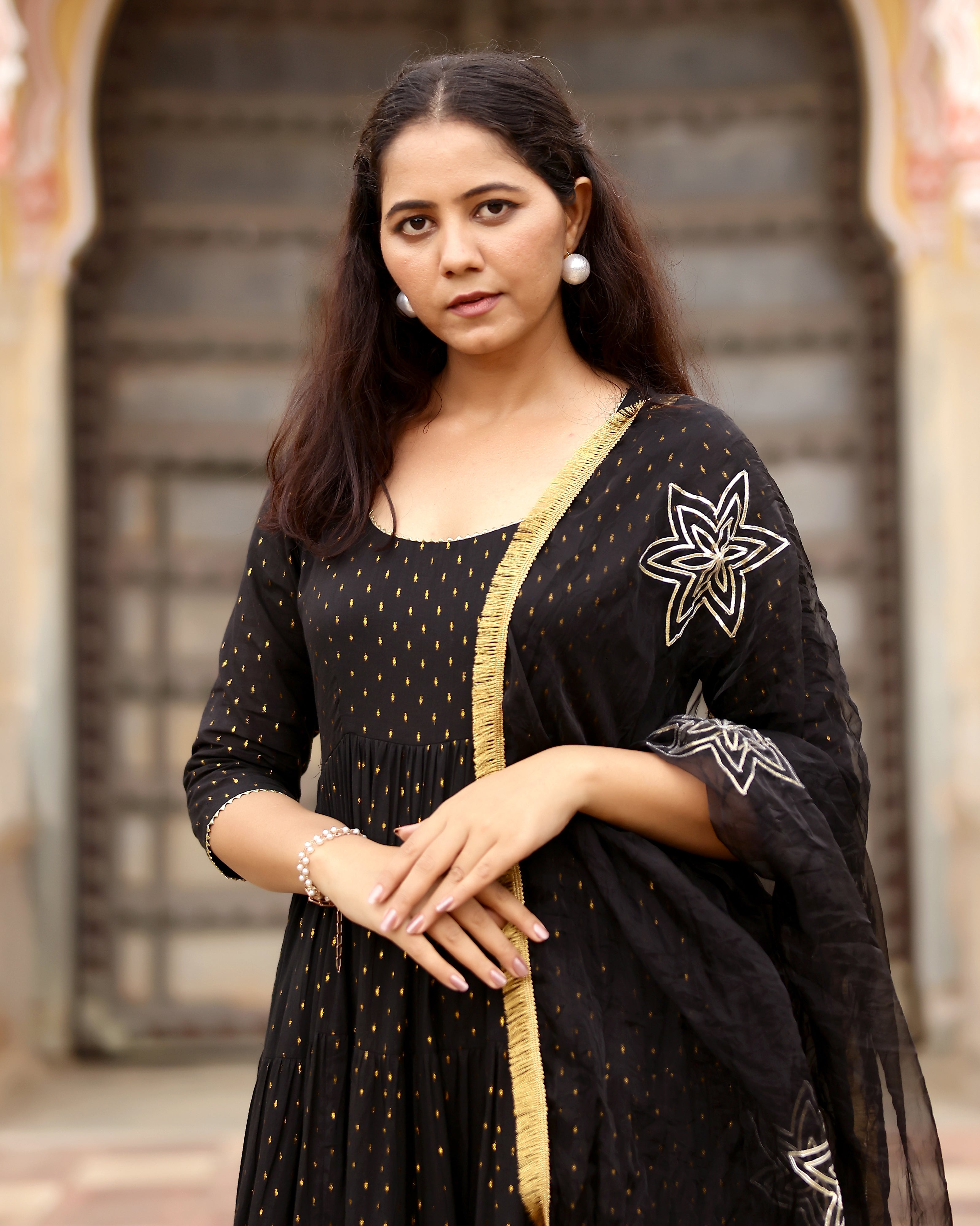 Black Lurex Anarkali Suit With Gota Work