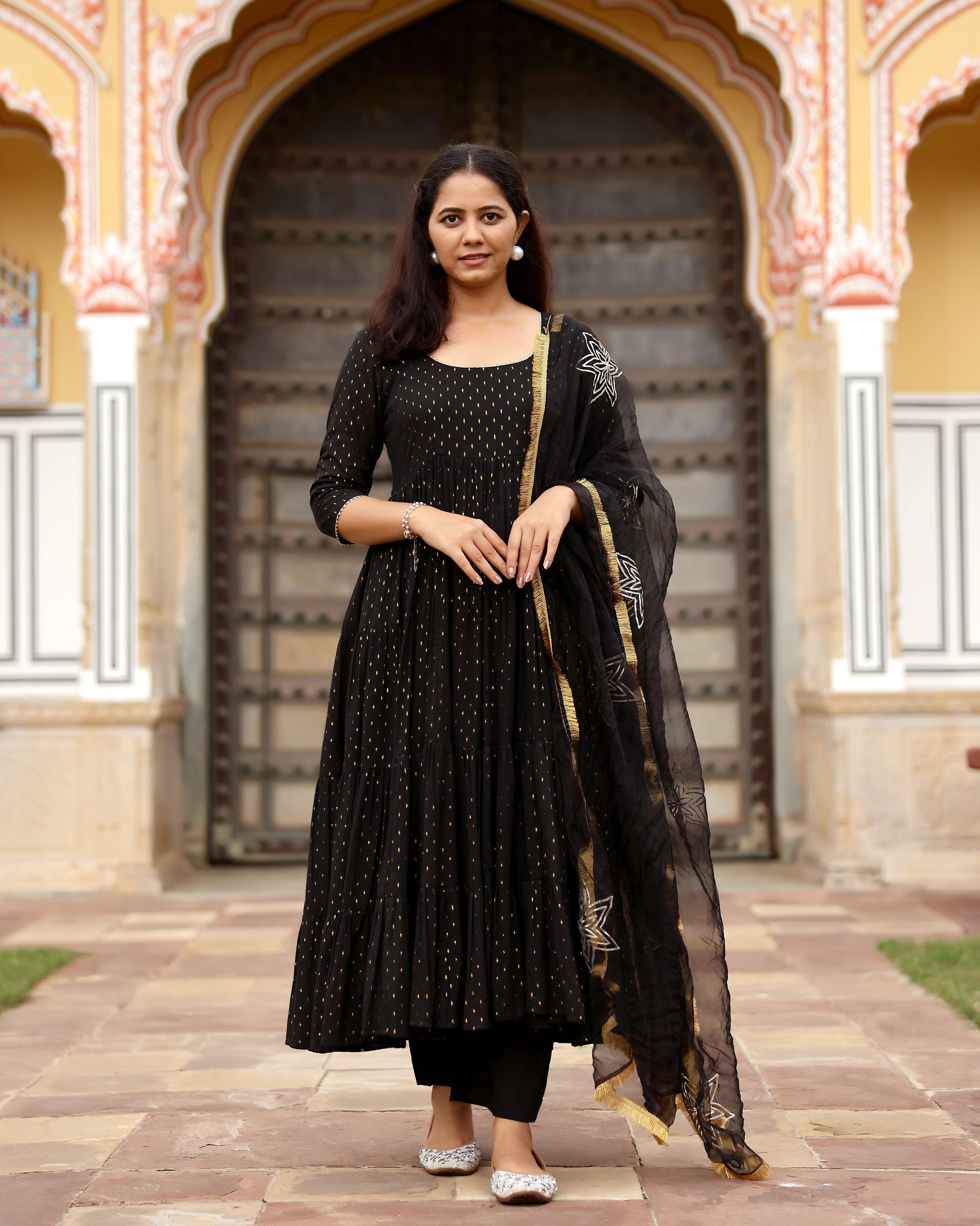 Black Lurex Anarkali Suit With Gota Work
