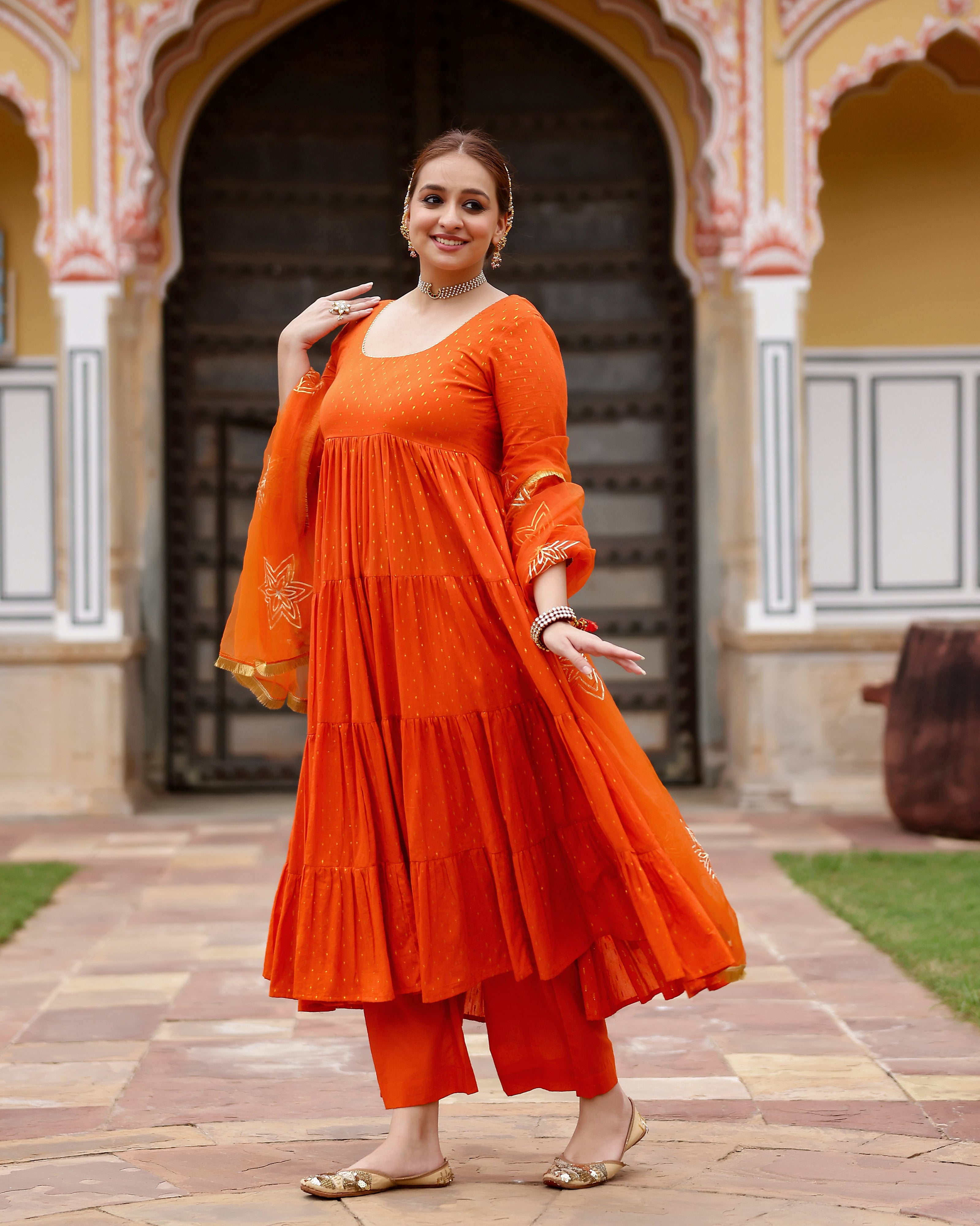 Orange Gota Work Lurex Anarkali Suit