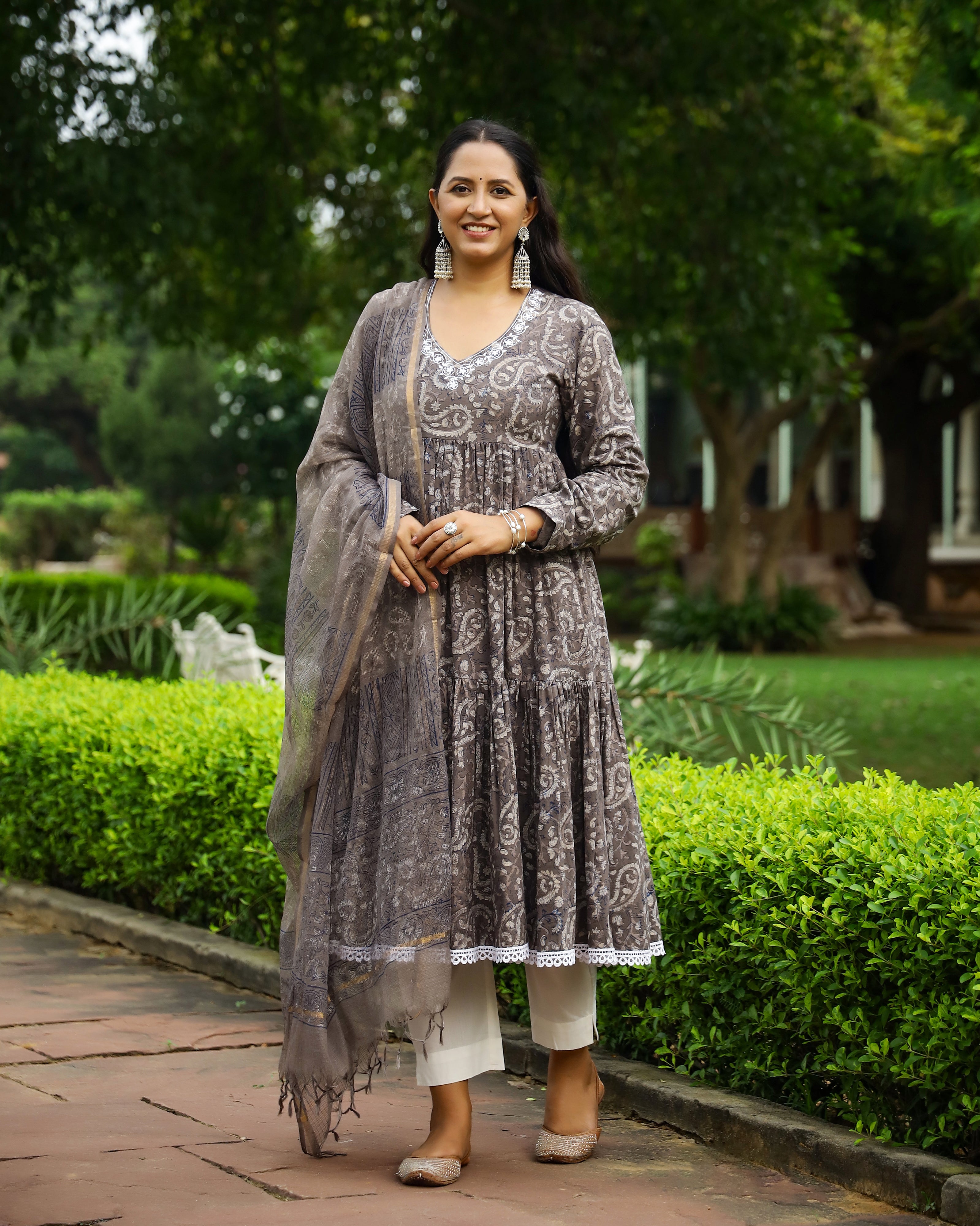 Kashish Dabu Block Cotton Anarkali Suit with Dupatta