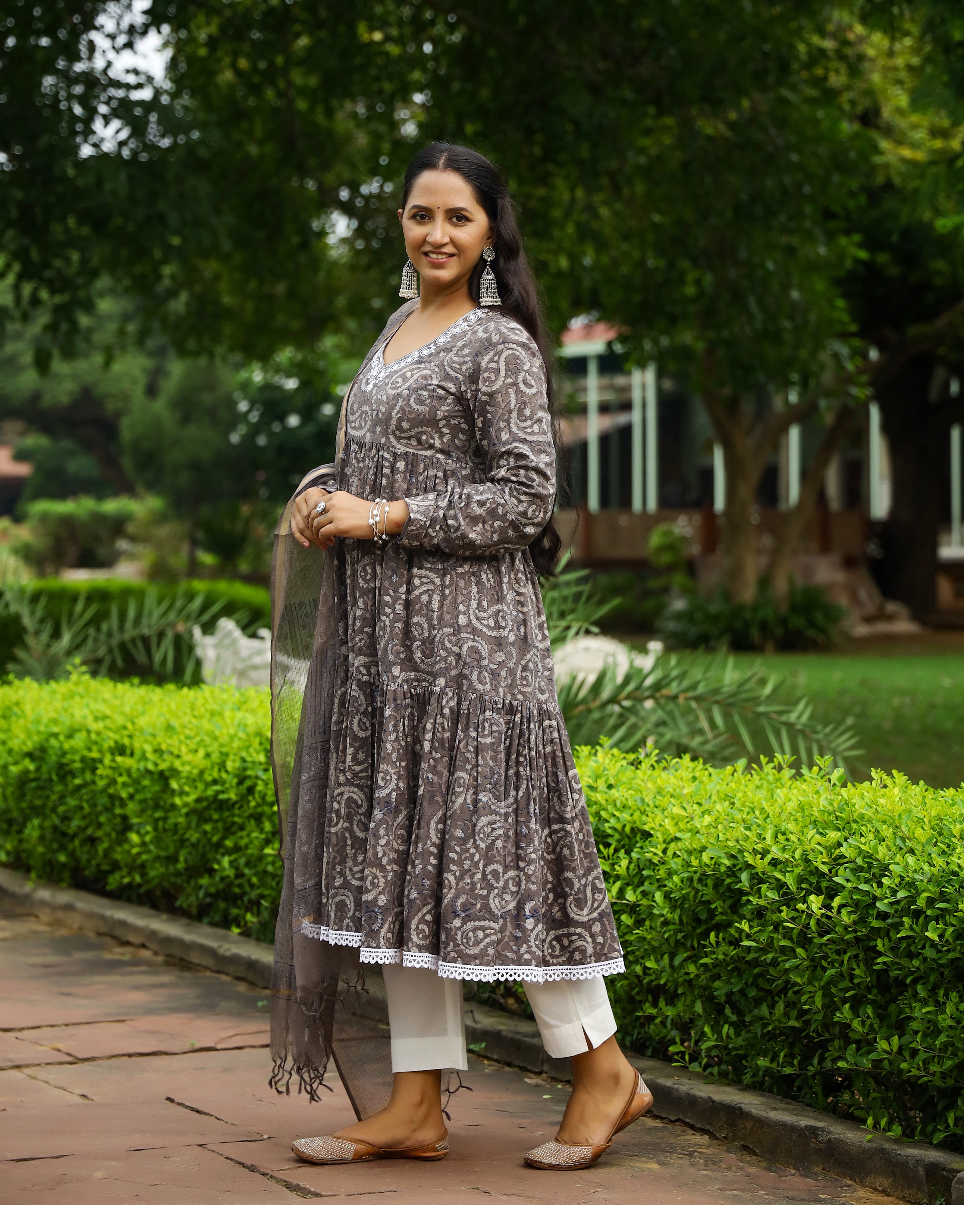 Kashish Dabu Block Cotton Anarkali Suit with Dupatta