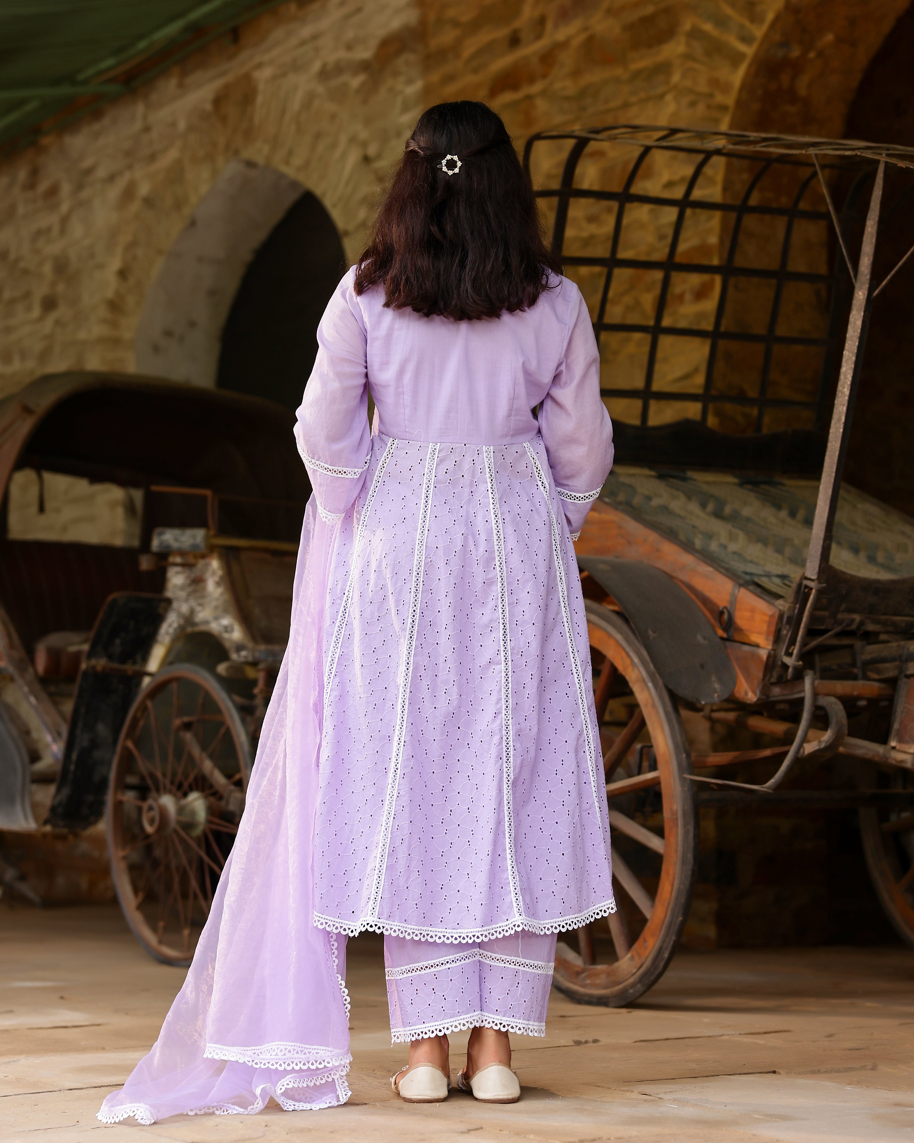 Lilac Serenity Cotton Schiffli Anarkali Set