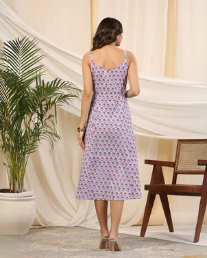 Lilac Handblock Printed Cotton Dress
