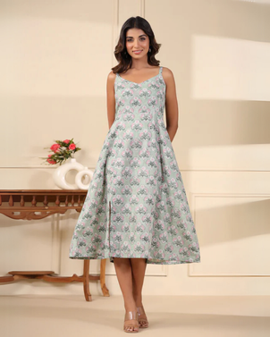 Sea Green Handblock Printed Cotton Dress