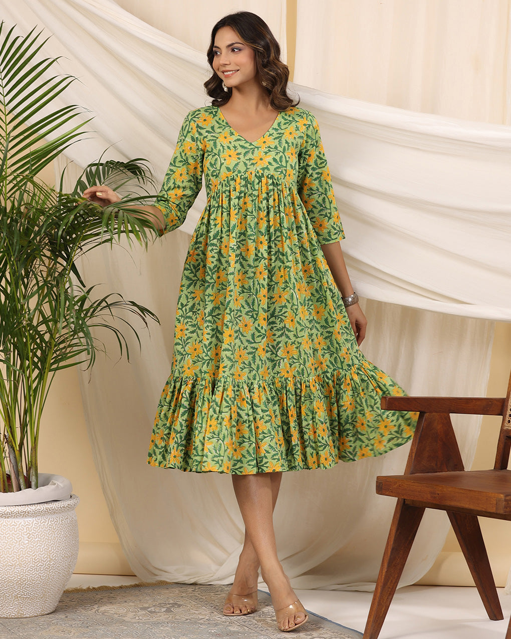 Green Handblock Printed Cotton Dress