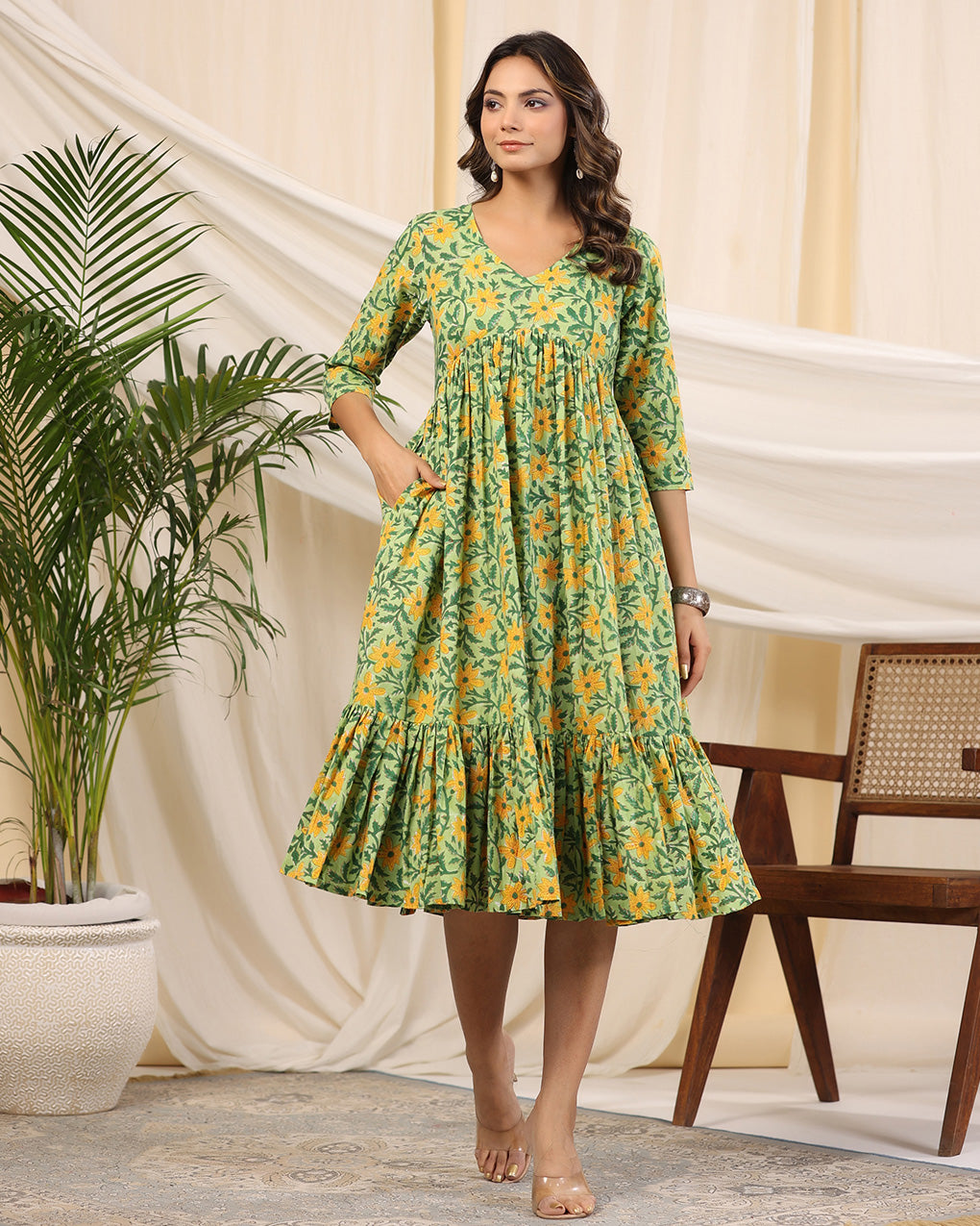 Green Handblock Printed Cotton Dress