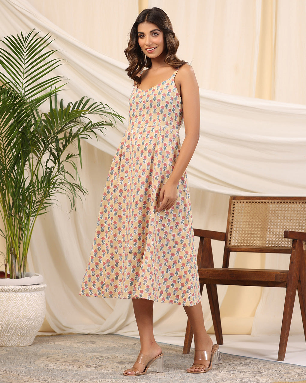 Yellow Handblock Printed Cotton Dress
