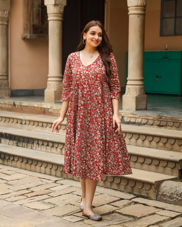 Begar Jaal Bagru Print Angrakha Dress