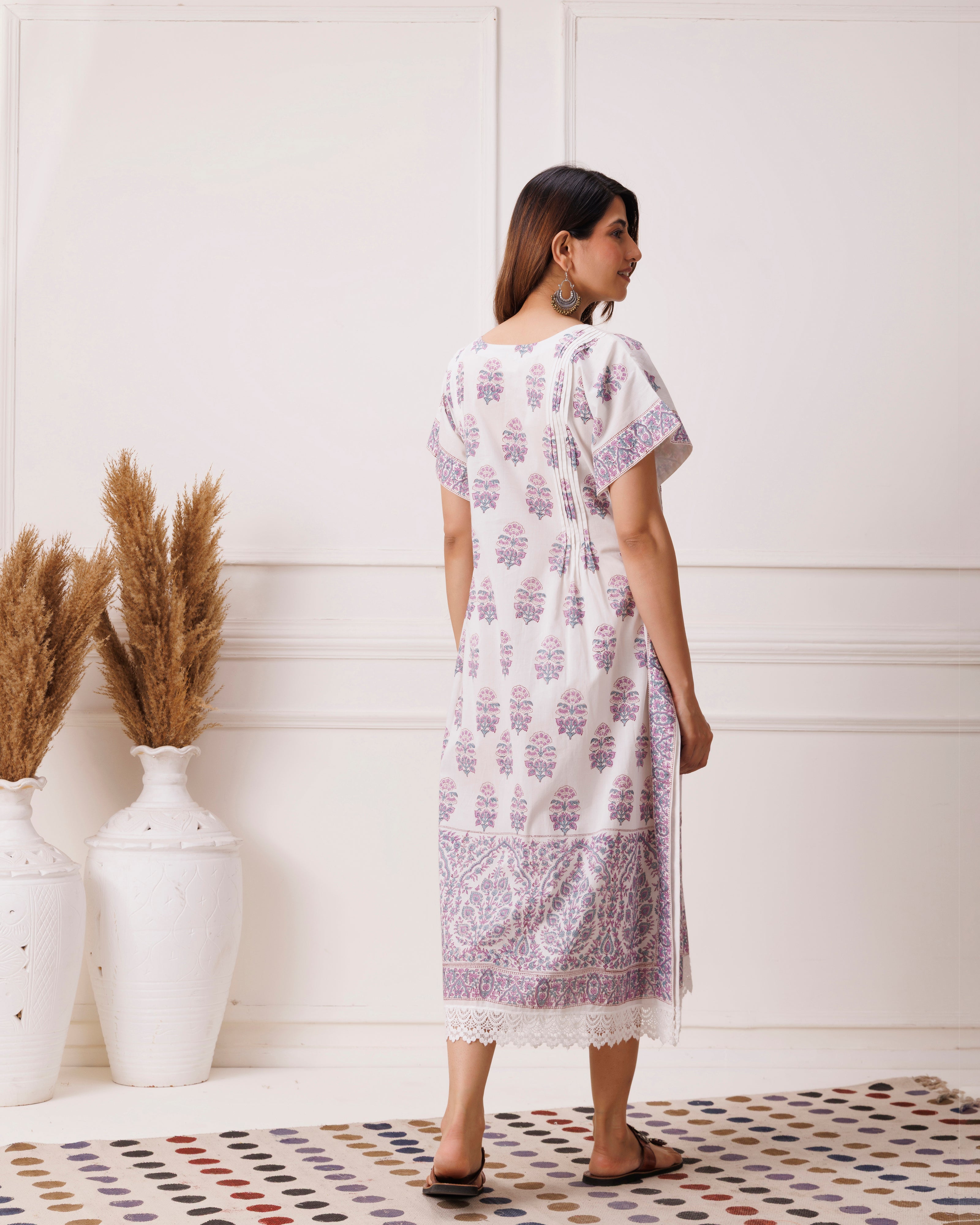 Blue Handblock Printed Cotton Kaftan with Paisley Print