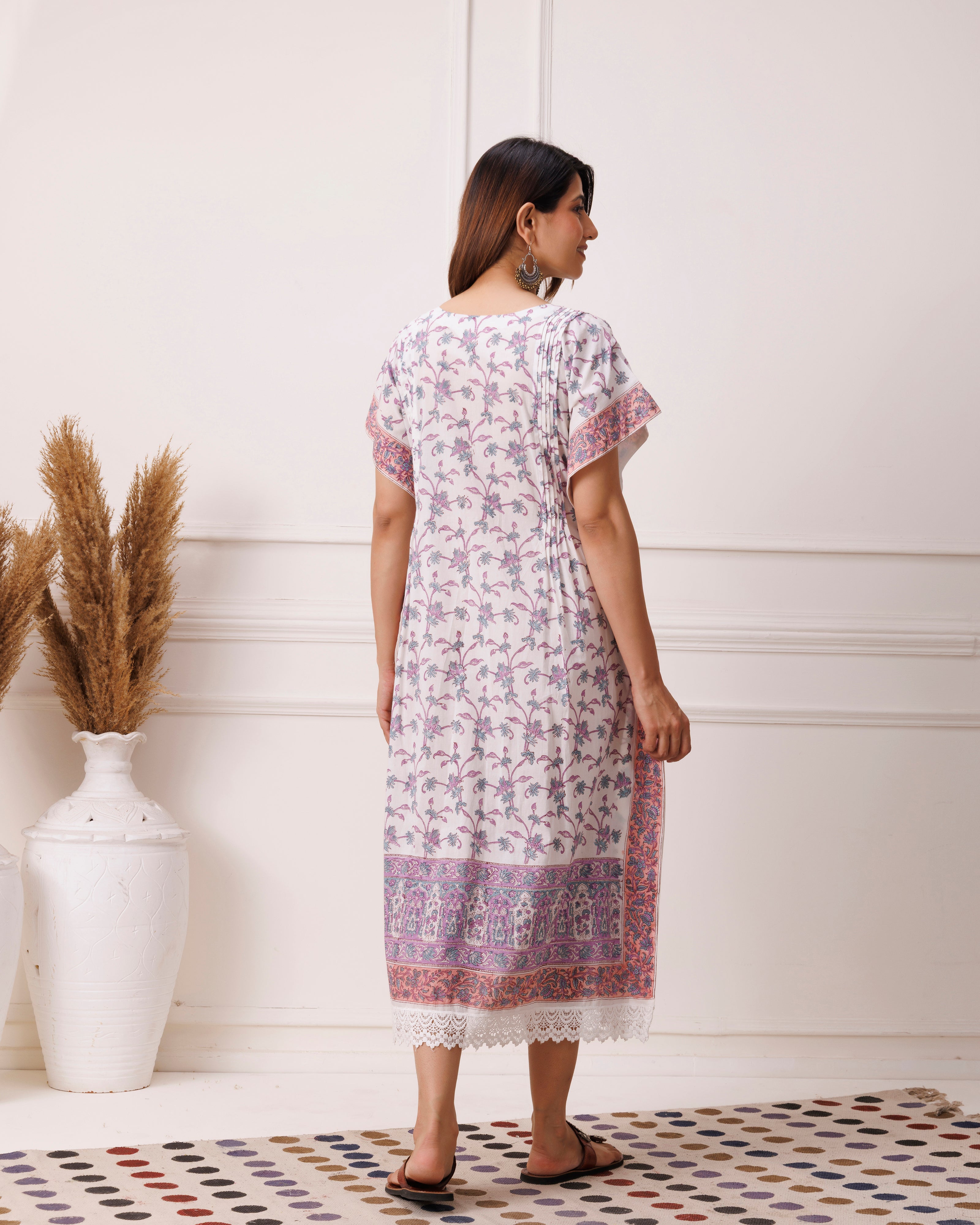 Lavender Handblock Printed Cotton Kaftan
