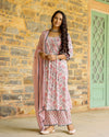White & Pink Block Printed Cotton Suit Set