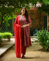 Red & Green Block Printed Cotton Suit Set