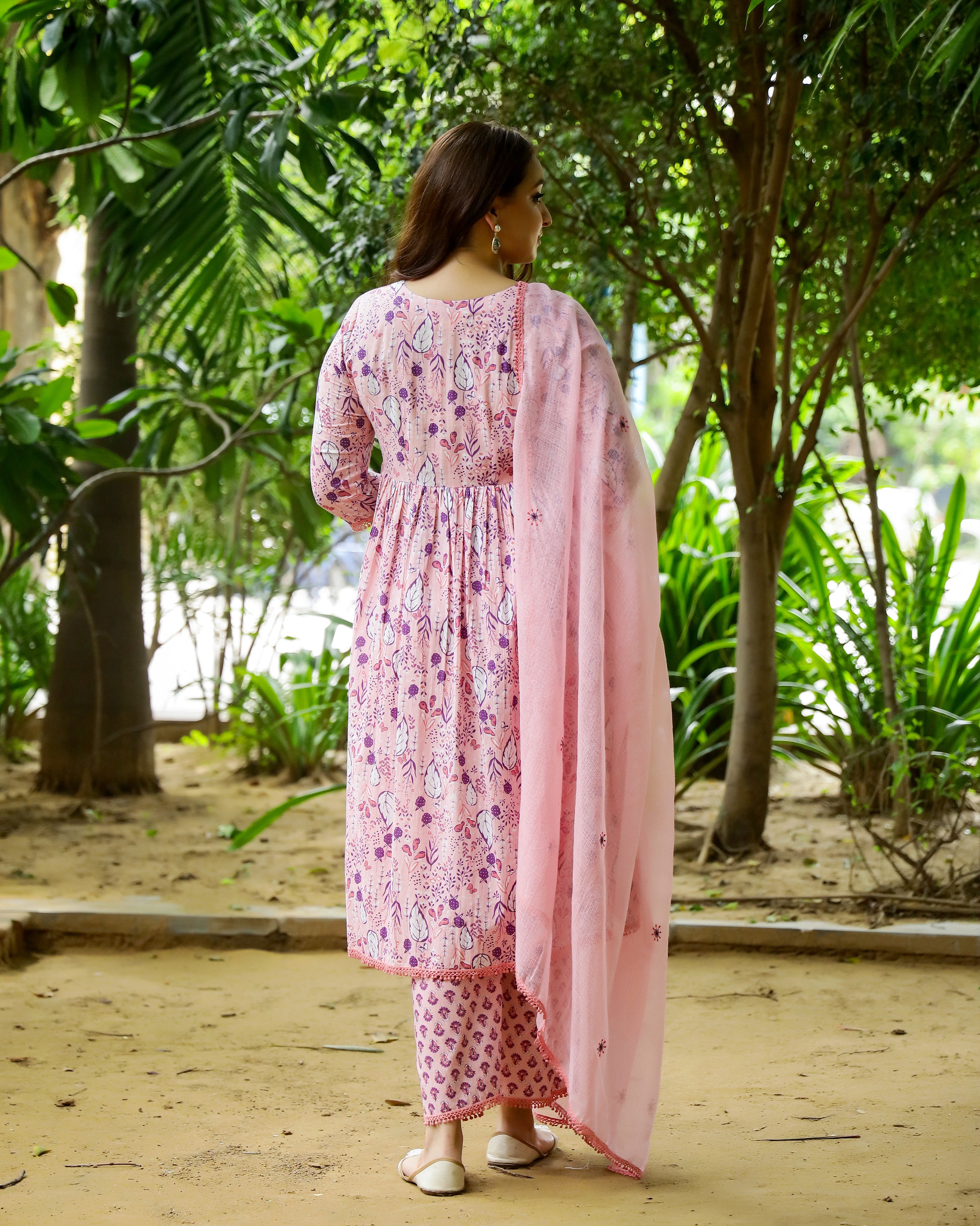 Peach & Violet Block Printed Cotton Suit Set