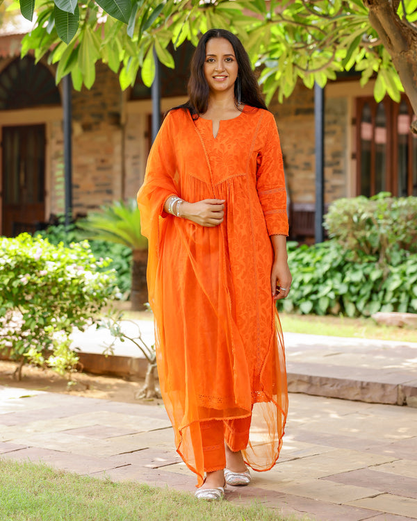 Orange Dobby Cotton Suit Set